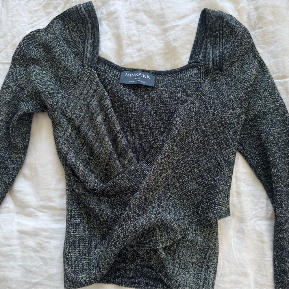 MINKPINK gold black Scoop Neck criss cross front